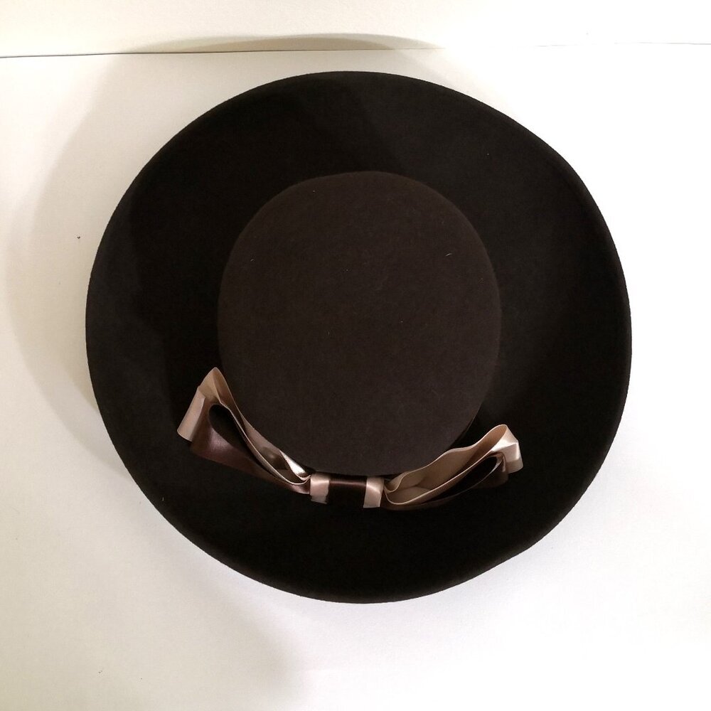 Vintage BETMAR New York Women's 100% Wool Felt Hat Bowl Tie Roll Up Brown - Picture 4 of 7
